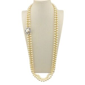 Vintage Style‎ Cream Faux Pearl Necklace with Rhinestone Clasp Bridal